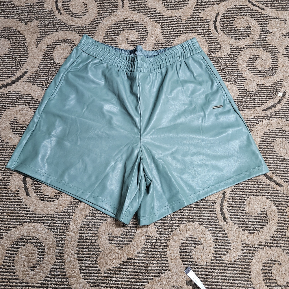 NWT - Fabletics Smoke Green Vegan Leather Shorts - L